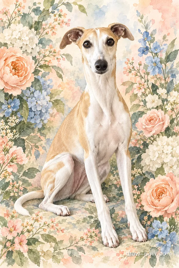 Whippet as an In Bloom floral portrait