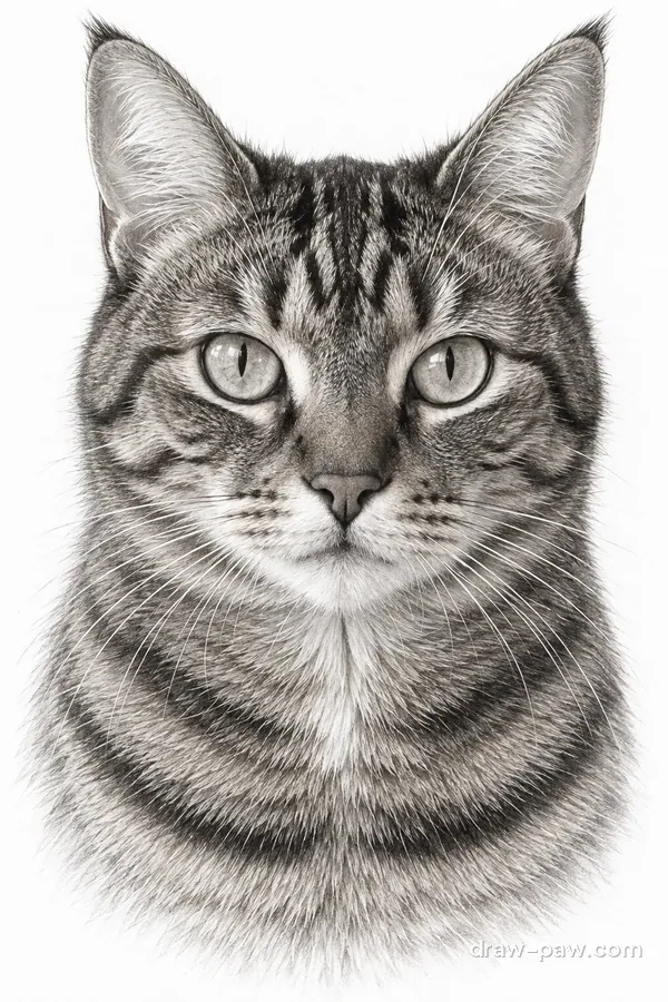 Tabby cat as a Pencil Sketch portrait, without a name