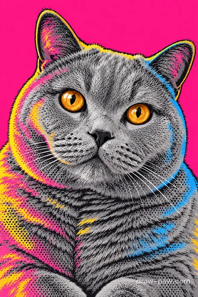 Grey British Shorthair cat as a Pop Art portrait
