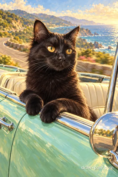 Black cat as a Road Trip portrait