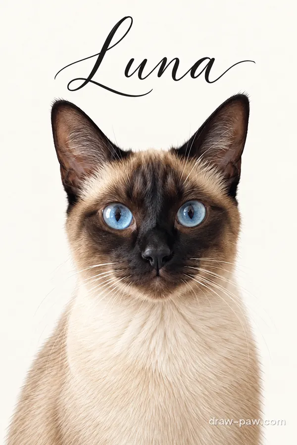 Siamese cat as a Signature Name portrait with the name Luna