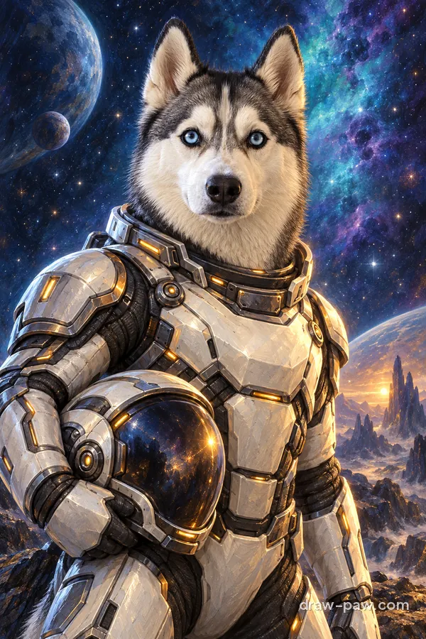 Husky as a Space Knight portrait in space armour